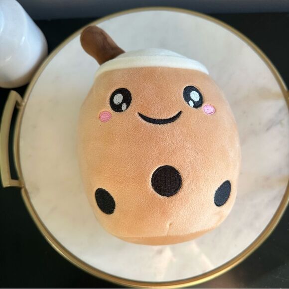 Boba Milk Tea Cute Stuffed Plush with Straw Boba Pearls Character Happy Eyes 9” - Picture 3 of 9